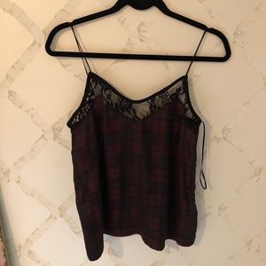 zara plaid lace back top